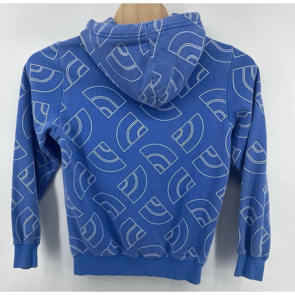 The North Face Hoodie Mens Med Blue All Over Logo Pullover Sweatshirt Outdoor